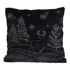 Fur Rabbit Faux, Cushion, Embroidery 45x45cm, Black