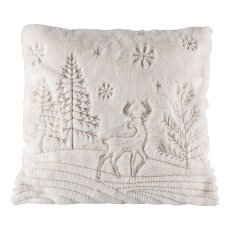 Fur Rabbit Faux, cushion, Embroidery 45x45cm, natural white
