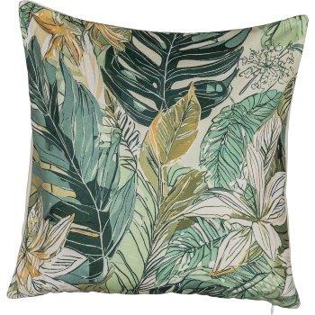 Stoff Kissen INSTYLE, bedruckt mit Blattdekor, 45x45cm, grün
