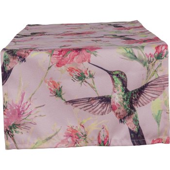 Fabric table runner INSTYLE, with bird print, 40x140cm, pale pink