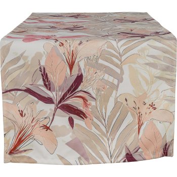 Fabric table runner INSTYLE, with leaf print, 40x140cm, pink