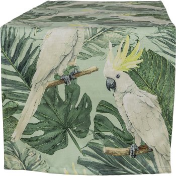 Fabric table runner INSTYLE, with bird print, 40x140cm, green