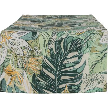 Stoff Tischläufer INSTYLE, bedruckt mit Blattdekor, 40x140cm, grün