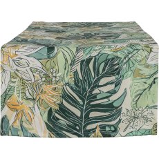 Fabric table runner INSTYLE, with leaf print, 40x140cm, green