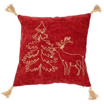 Chenille Kissen mit Kordel Stickerei und Quaste, 45x45cm, rot