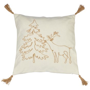Chenille Kissen mit Kordel Stickerei und Quaste, 45x45cm, naturweiß