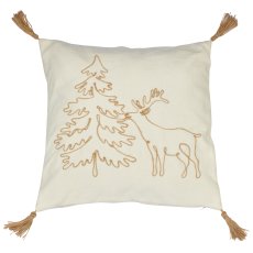 Chenille Kissen mit Kordel Stickerei und Quaste, 45x45cm, naturweiß