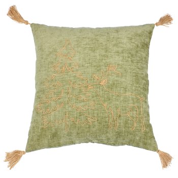 Chenille Kissen mit Kordel Stickerei und Quaste, 45x45cm, khaki
