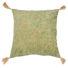 Chenille Kissen mit Kordel Stickerei und Quaste, 45x45cm, khaki