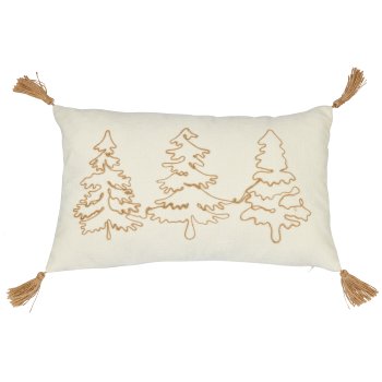 Chenille Kissen mit Kordel Stickerei und Quaste, 30x50cm, naturweiß