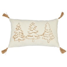 Chenille Kissen mit Kordel Stickerei und Quaste, 30x50cm, naturweiß