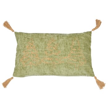 Chenille Kissen mit Kordel Stickerei und Quaste, 30x50cm, khaki