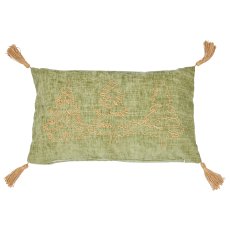 Chenille Kissen mit Kordel Stickerei und Quaste, 30x50cm, khaki