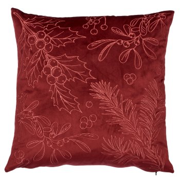 Samtkissen mit Blatt Stickerei, 45x45cm, rot