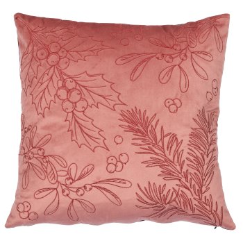Samtkissen mit Blatt Stickerei, 45x45cm, rosa pfeffer