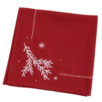 Cotton napkin with embroidery design, 45x45cm, red