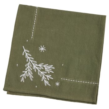 Cotton napkin with embroidery design, 45x45cm, dark green