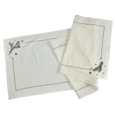 Cotton table runner with embroidery pattern, 140x40cm, white