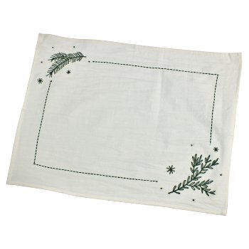 Cotton placemat with embroidery decor, 44x33cm, white