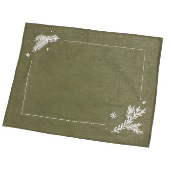 Cotton placemat with embroidery decor, 44x33cm, dark green