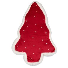 Samt/Stoffkissen Baumform mit Fell & Schneeflocken, 31x45x6cm, rot