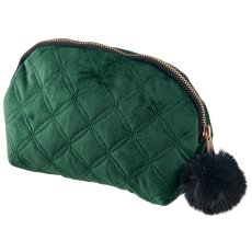 Samt/Stoff Kosmetiktasche BUBBLE mit Fell, 19x6x13cm, dunkelgrün