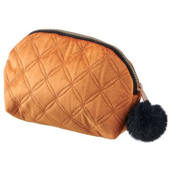 Samt/Stoff Kosmetiktasche BUBBLE mit Fell, 19x6x13cm, zimt