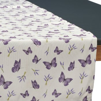 Stoff Tischläufer mit Schmetterling Print, 180x40cm, lavendel
