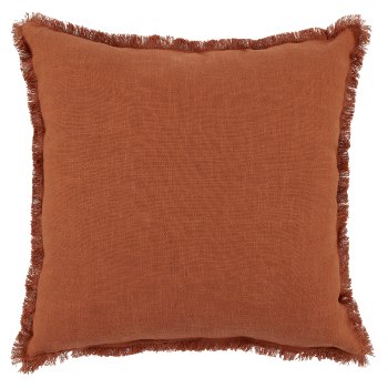 Linen cushion with torn edge, 43x43cm, red earth