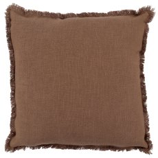 Linen cushion with torn edge, 43x43cm, walnut