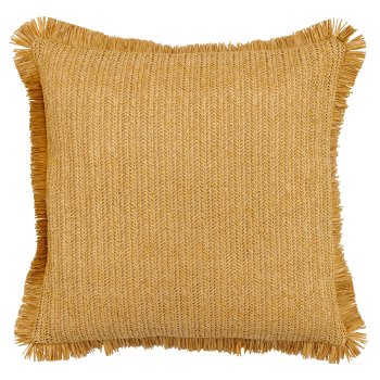 Raffia canvas cushion with fringes, 40x40cm, sand