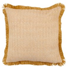 Raffia canvas cushion with fringes, 40x40cm, beige