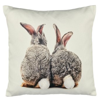 Canvas Kissen mit Hasen Print, Schwänzchen, 45x45cm, naturweiß