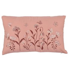 Cotton cushion, floral embroidery, 50x30cm, light pink