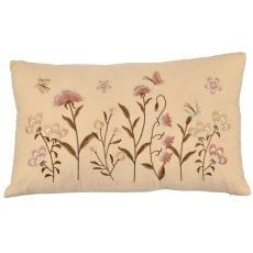 Cotton cushion, floral embroidery, 50x30cm, teint