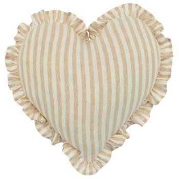 Baumwoll-Leinen Kissen, Herzform, Raffle, 35x35cm, mandel