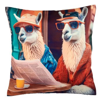 Fabric cushion INSTYLE with capybara/lama print, 2 assort., 45x45cm, colourful,