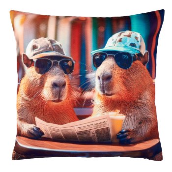 Fabric cushion INSTYLE with capybara/lama print, 2 assort., 45x45cm, colourful,