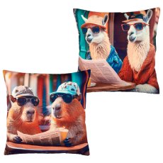 Fabric cushion INSTYLE with capybara/lama print, 2 assort., 45x45cm, colourful,