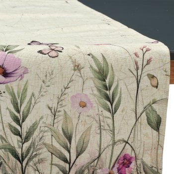Stoff Tischläufer INSTYLE mit Blütenwiese Print, 140x40cm, lavendel, Lepuro