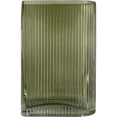 Glass vase ARTA with cut glass, 12x12x18cm, khaki