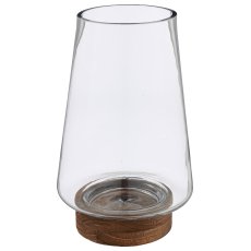 Glas Windlicht/Vase MALAGA auf Holzfuß, 12,5x12,5x27cm, transparent, Lepuro