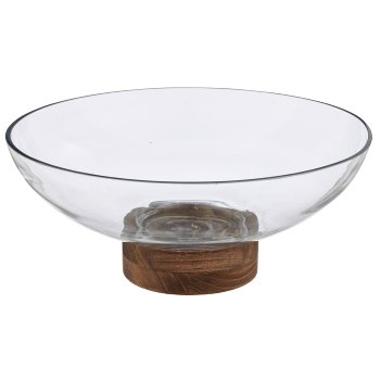Glasschale MALAGA auf Holzfuß, 31,5x11,5x13,5cm, transparent, Lepuro