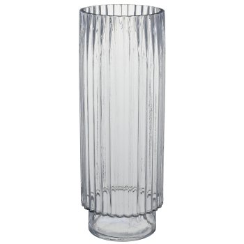 Glass vase cylinder shape on base, 15x12x40cm, transparent