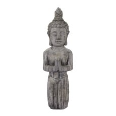 Buddha knieend, Zement 19x15x42,5cm, Holzoptik