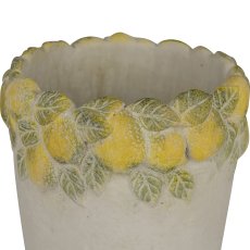 Cement vase CITRONELLA, with lemon decoration, 13x13x17cm, yellow