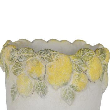 Cement vase CITRONELLA, with lemon decoration, 17x17x23cm, yellow