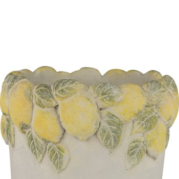 Zementvase CITRONELLA, mit Zitronendekor, 20x20x28cm, gelb