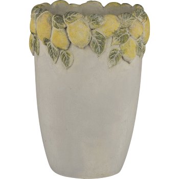 Zementvase CITRONELLA, mit Zitronendekor, 20x20x28cm, gelb