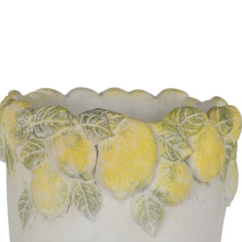 Cement planter CITRONELLA, with lemon decoration, 16x16x15cm, yellow